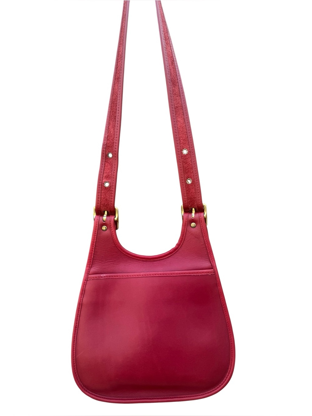 Vintage Coach Berkeley 9988 Red Leather Saddle Bag Brass Hardware Crossbody 90s - Picture 2 of 16